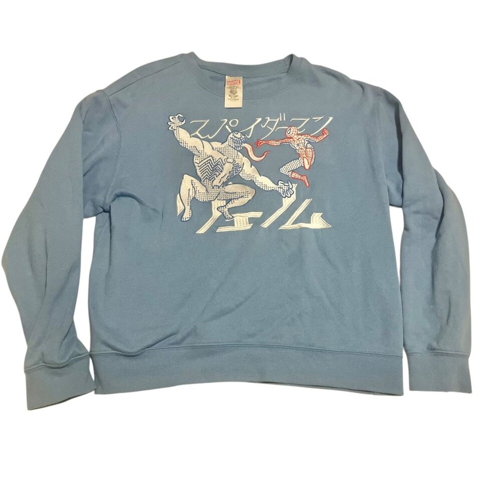 Disney Parks Marvel Spider-Man vs Venom Sweatshirt Blue Japanese Graphic Large